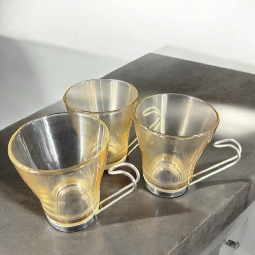 Bormioli Rocco Verdi Espresso‎ Cup Mug With Stainless Steel Handle Set 2 Glasses